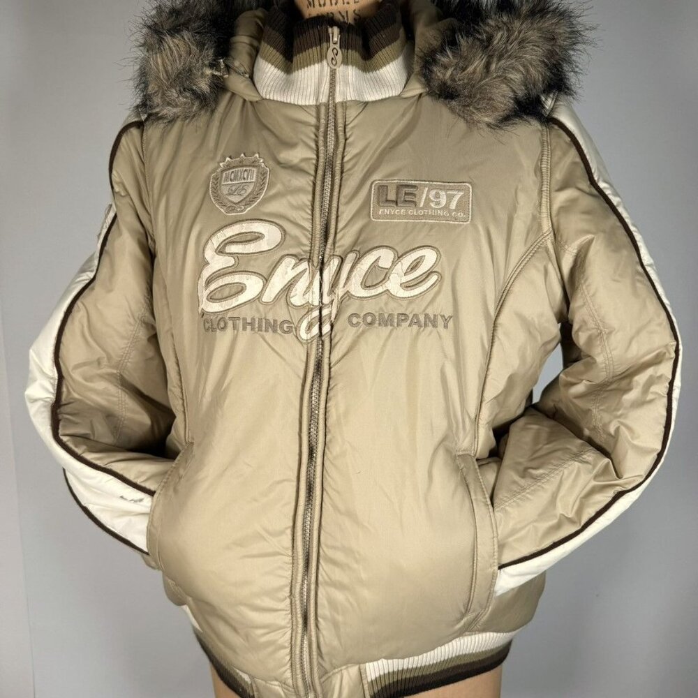 Y2K Lady Enyce Front Logo Fur Down Jacket